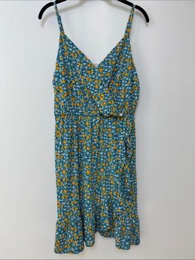 Kaleigh Priana Sleeveless Wrap Dress Floral Blue and Yellow Women's Dress